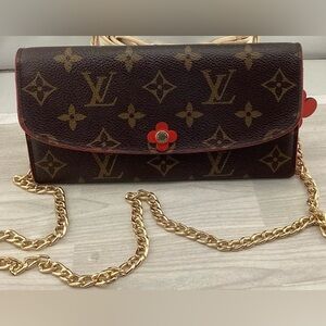 Louis Vuitton Brown Monogram Clutch with Red Accent